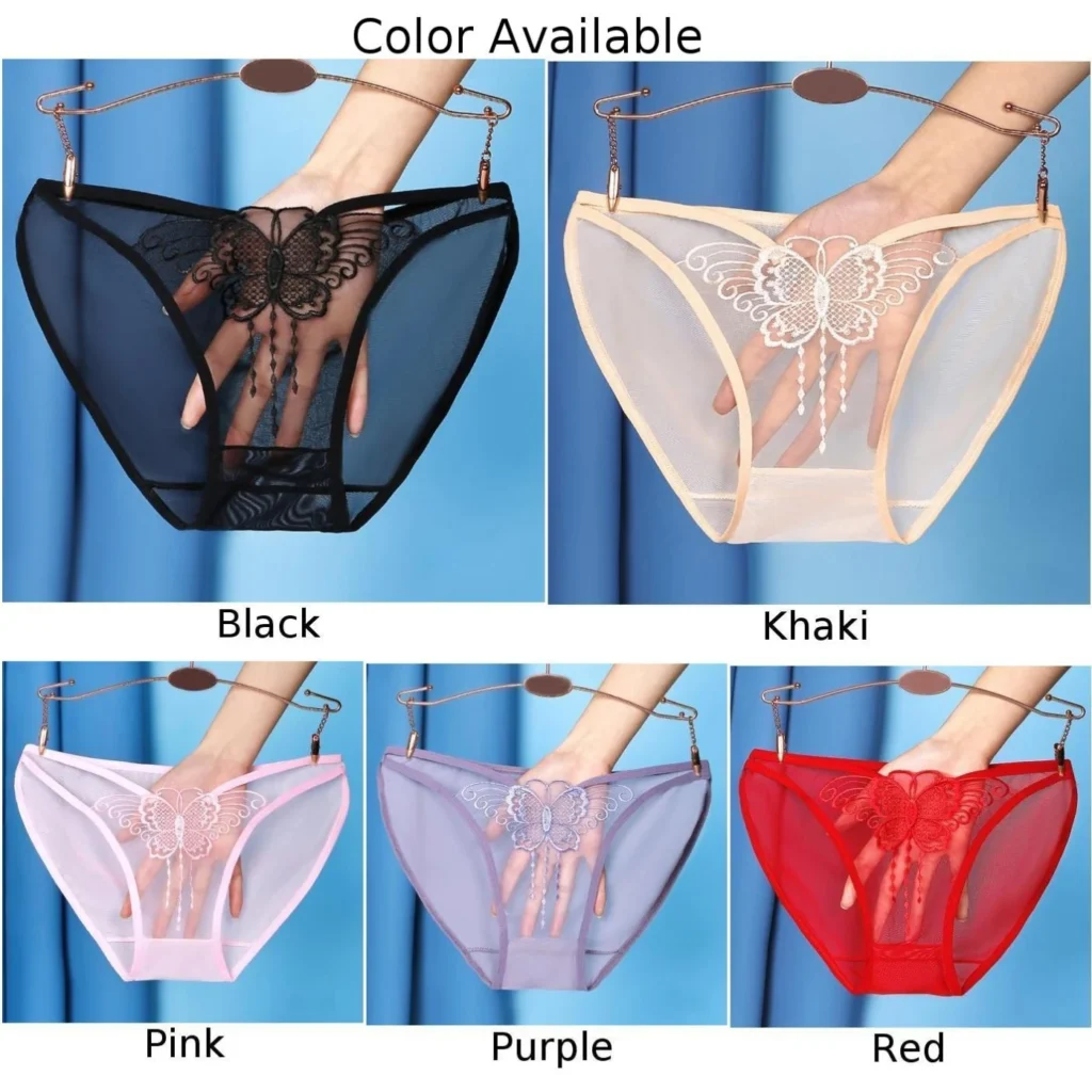 Women Lace Butterfly Embroidery Underwear Sheer Mesh Transparent Briefs Comfortable Breathable Sweat Panties Low Rise Underpants